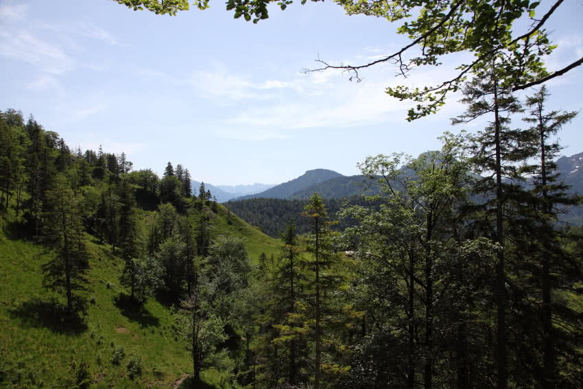 Bayerische Alpen: Ausblick beim Aufstieg zur Hochalm
